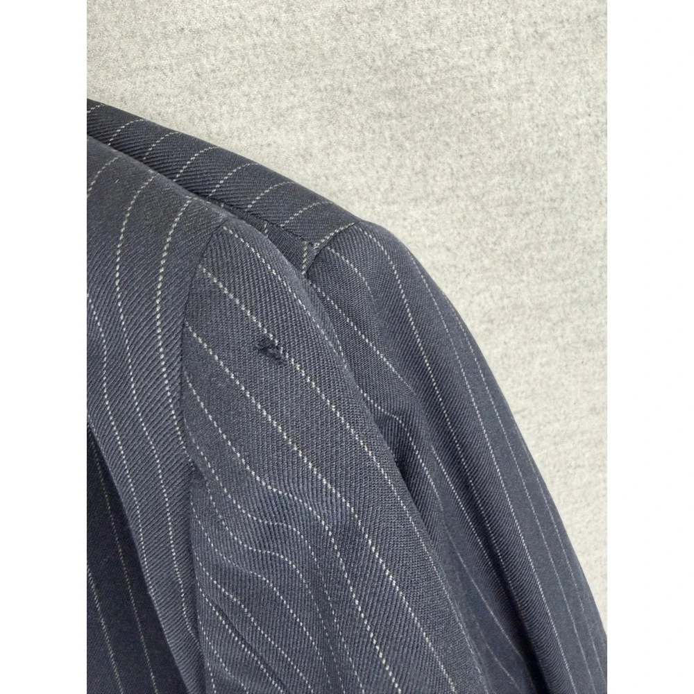 Vintage Bespoke Mens Navy Blue Pinstripe Two Button Blazer Jacket 50s Wide lapel